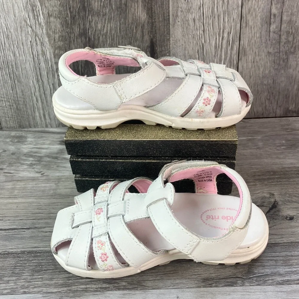 Stride Rite Cozumel Girls White Leather Floral Fisherman Sandals 6W BG18980